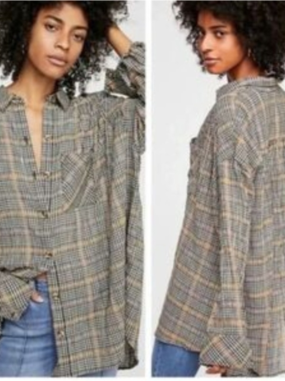 Free People Plaid Button-Up Blouse